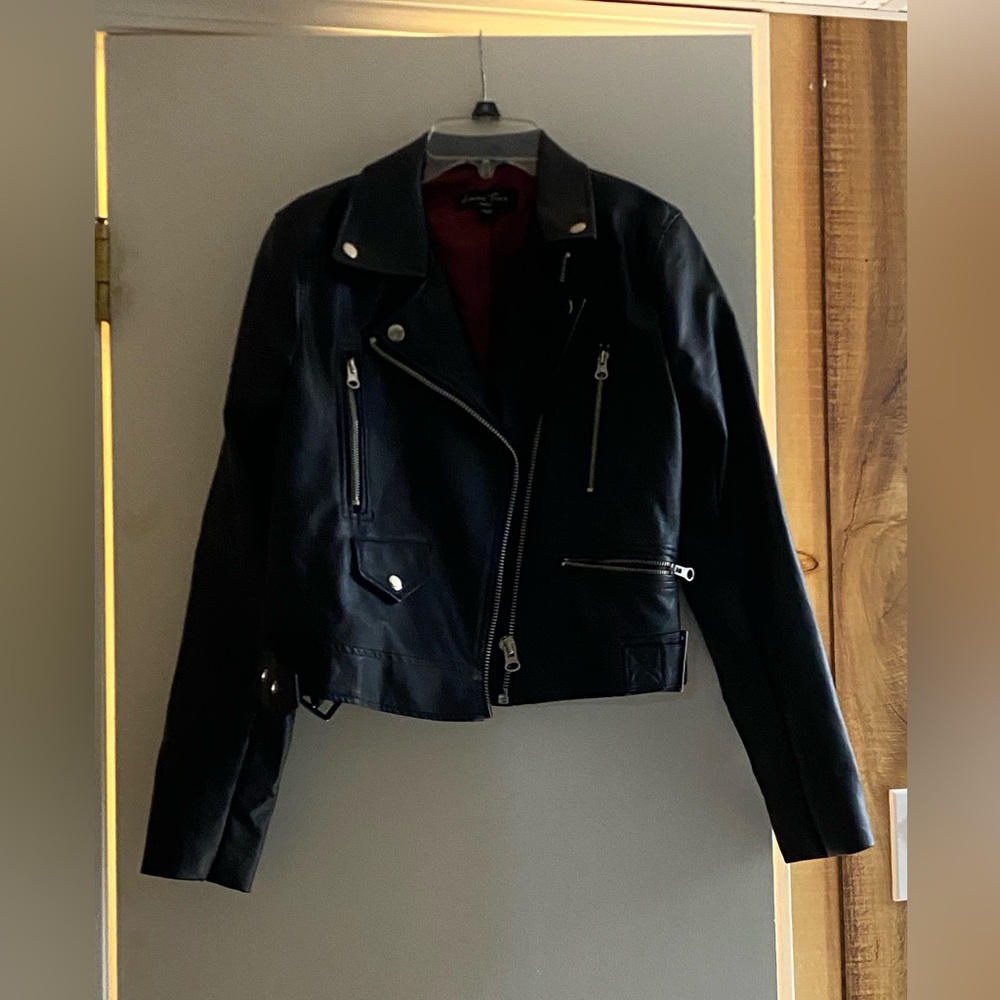 Love Tree Black Leather Jacket with Silver Accents